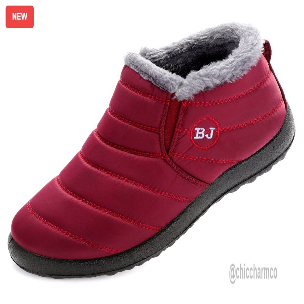 Women's Waterproof Snow Boots Fur Lined Slip On Ankle Boots Winter Warm